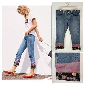 Anthropologie PIlcro Patchwork Cuff Slim Boyfriend Jeans Asian Women's Size 33